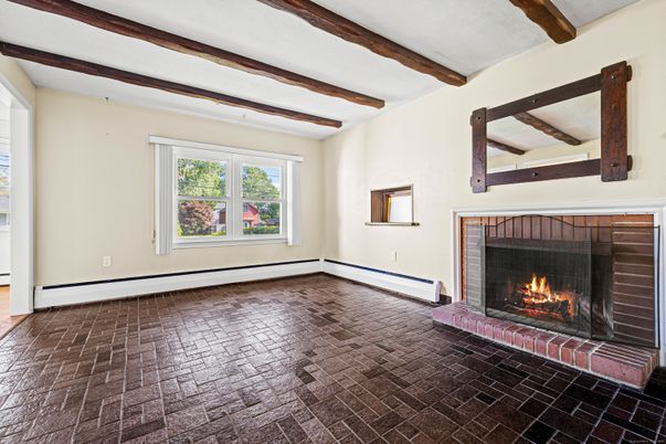 Empty room, Fireplace, Interior, Wooden Beams