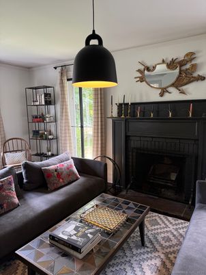 Fireplace, Interior, Living room, Pendant Lights