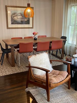 Dining room, Interior, Pendant Lights, Wood Texture Flooring