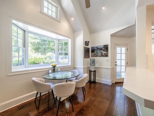 Dining room, Interior, Recessed Lighting, Wood Texture Flooring