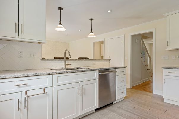 Interior, Kitchen, Pendant Lights, Recessed Lighting, Wood Texture Flooring