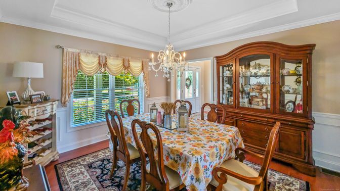 Chandelier, Dining room, Interior, Wood Texture Flooring
