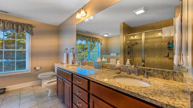 Bathroom, Dual Sink Vanities, Glass Shower, Interior