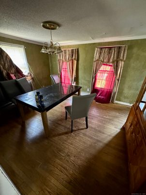 Dining room, Interior, Pendant Lights, Wood Texture Flooring