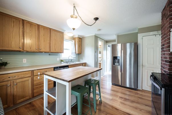 Interior, Kitchen, Pendant Lights, Stainless Steel Appliances, Wood Texture Flooring