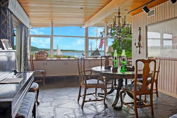 Dining room, Interior, Sun Room, Water, Wooden Ceilings