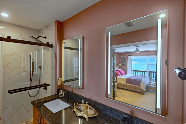 Bathroom, Bedroom, Glass Shower, Interior, Marble Walls, Recessed Lighting, Water