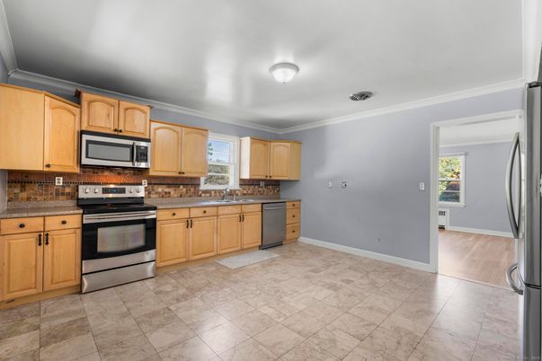 Interior, Kitchen, Stainless Steel Appliances, Wood Texture Flooring