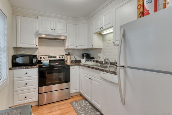 Interior, Kitchen, Stainless Steel Appliances, Wood Texture Flooring
