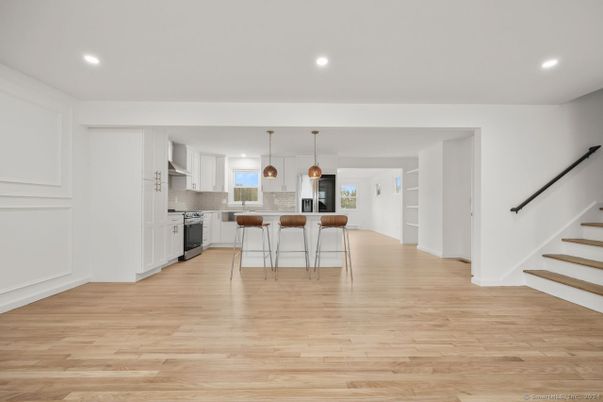 Interior, Kitchen, Pendant Lights, Recessed Lighting, Wood Texture Flooring