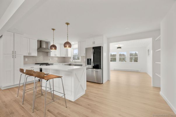 Interior, Kitchen, Pendant Lights, Stainless Steel Appliances, Wood Texture Flooring