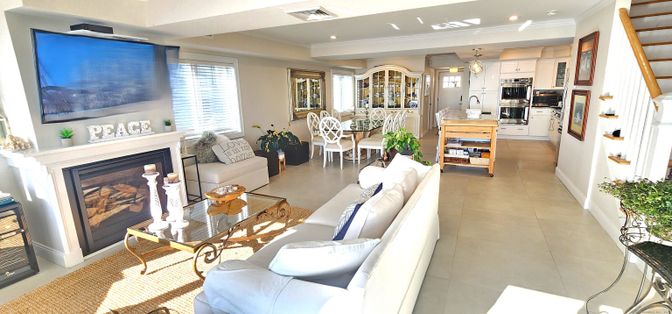 Dining room, Fireplace, Interior, Kitchen, Living room, Recessed Lighting