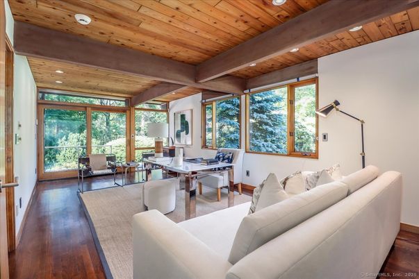 Home Office, Interior, Living room, Recessed Lighting, Wooden Beams, Wooden Ceilings, Wood Texture Flooring