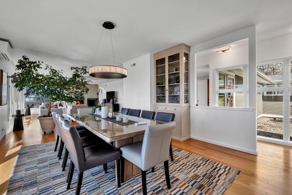 Dining room, Interior, Pendant Lights, Wood Texture Flooring