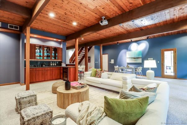 Dining room, Interior, Living room, Recessed Lighting, Wooden Beams, Wooden Ceilings