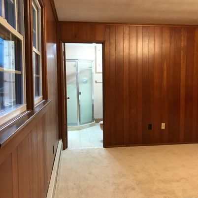 Bathroom, Empty room, Glass Shower, Interior, Wooden Walls