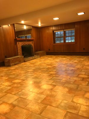 Empty room, Fireplace, Interior, Recessed Lighting, Wooden Walls