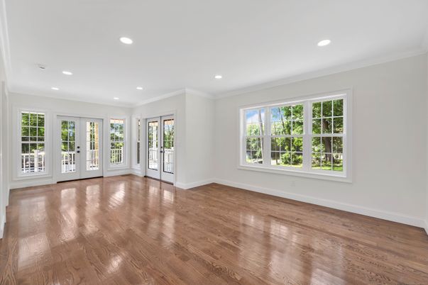 Empty room, Interior, Recessed Lighting, Wood Texture Flooring