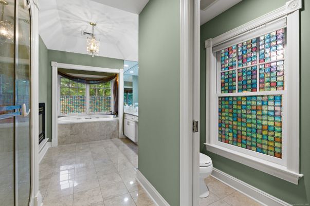 Bathroom, Glass Shower, Interior, Pendant Lights