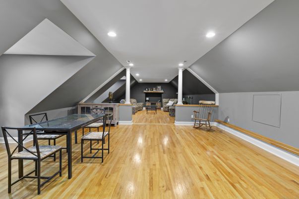 Dining room, Interior, Recessed Lighting, Wood Texture Flooring