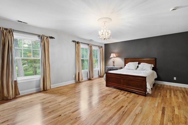 Bedroom, Chandelier, Interior, Wood Texture Flooring