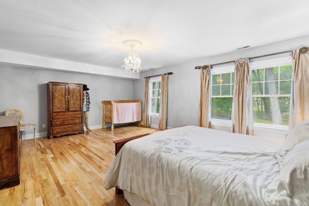 Bedroom, Chandelier, Interior, Wood Texture Flooring