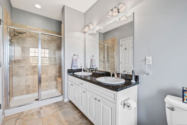 Bathroom, Dual Sink Vanities, Glass Shower, Interior, Recessed Lighting