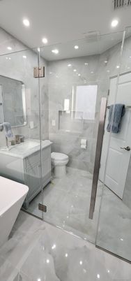 Bathroom, Glass Shower, Interior, Recessed Lighting