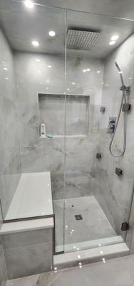 Bathroom, Glass Shower, Interior, Recessed Lighting