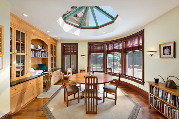 Glass Ceilings, Home Office, Interior, Recessed Lighting, Wood Texture Flooring