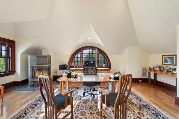 Fireplace, Home Office, Interior, Wood Texture Flooring