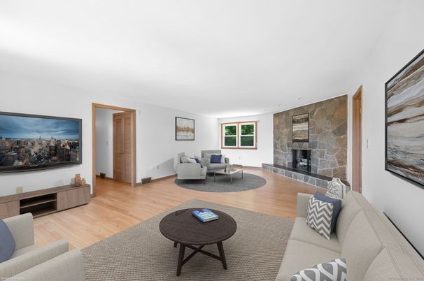Fireplace, Interior, Living room, Stone Walls, Wood Texture Flooring