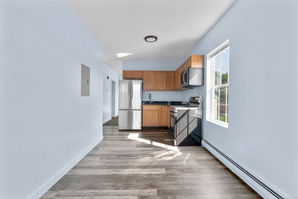 Interior, Kitchen, Recessed Lighting, Wood Texture Flooring