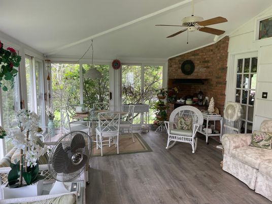 Dining room, Interior, Stone Walls, Sun Room, Wood Texture Flooring