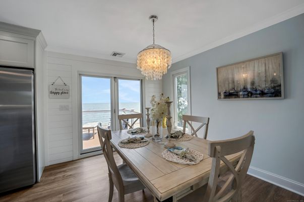 Chandelier, Dining room, Interior, Water, Wood Texture Flooring