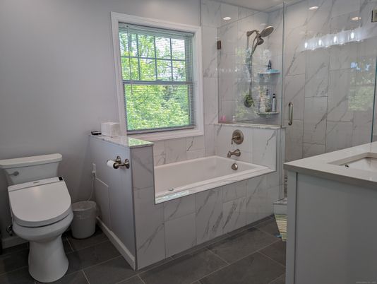 Bathroom, Glass Shower, Interior, Marble Walls, Recessed Lighting