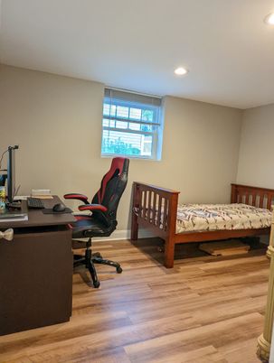 Bedroom, Home Office, Interior, Recessed Lighting, Wood Texture Flooring