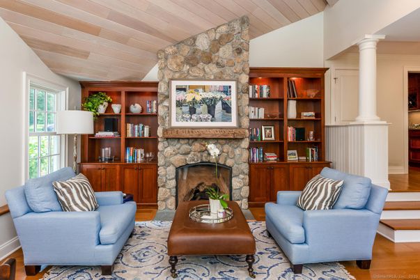 Fireplace, Interior, Living room, Stone Walls, Wooden Ceilings, Wood Texture Flooring