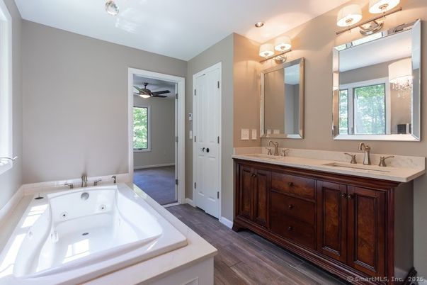 Bathroom, Dual Sink Vanities, Interior, Wood Texture Flooring