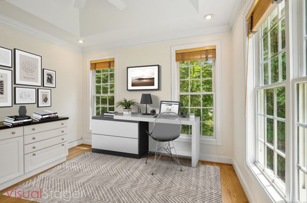 Home Office, Interior, Recessed Lighting, Wood Texture Flooring