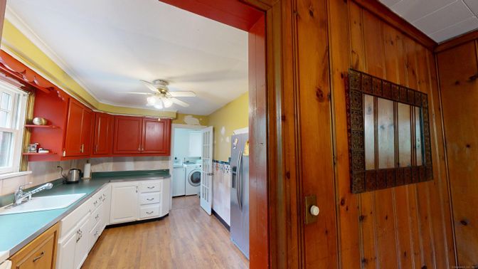 Interior, Washer, Wood Texture Flooring, Wooden Walls