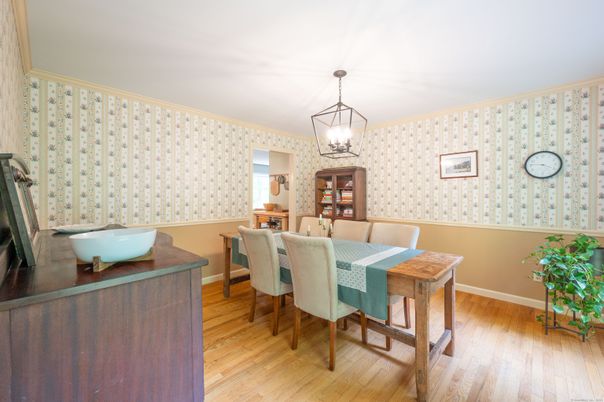 Dining room, Interior, Pendant Lights, Wood Texture Flooring