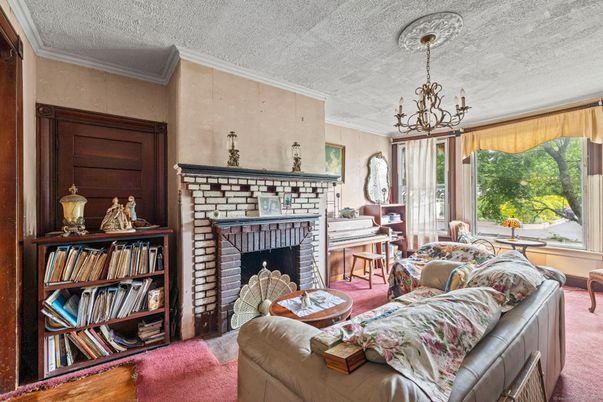 Chandelier, Fireplace, Interior, Living room, Piano