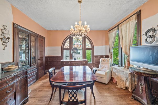 Chandelier, Dining room, Interior, Wood Texture Flooring