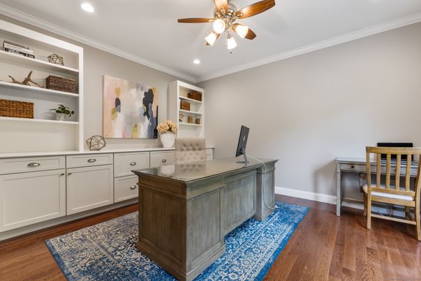 Home Office, Interior, Recessed Lighting, Wood Texture Flooring