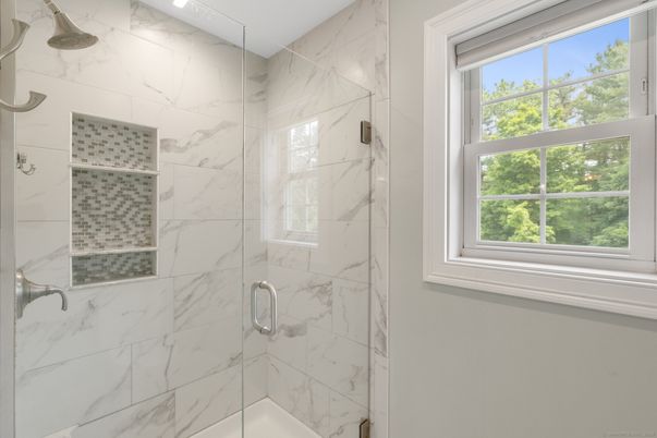 Bathroom, Glass Shower, Interior, Marble Walls