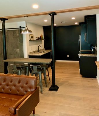Dining room, Interior, Pendant Lights, Recessed Lighting, Wood Texture Flooring