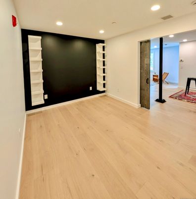 Empty room, Interior, Recessed Lighting, Wood Texture Flooring