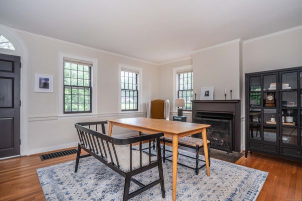 Fireplace, Home Office, Interior, Wood Texture Flooring