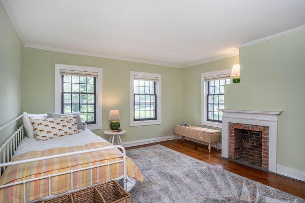 Bedroom, Fireplace, Interior, Wood Texture Flooring